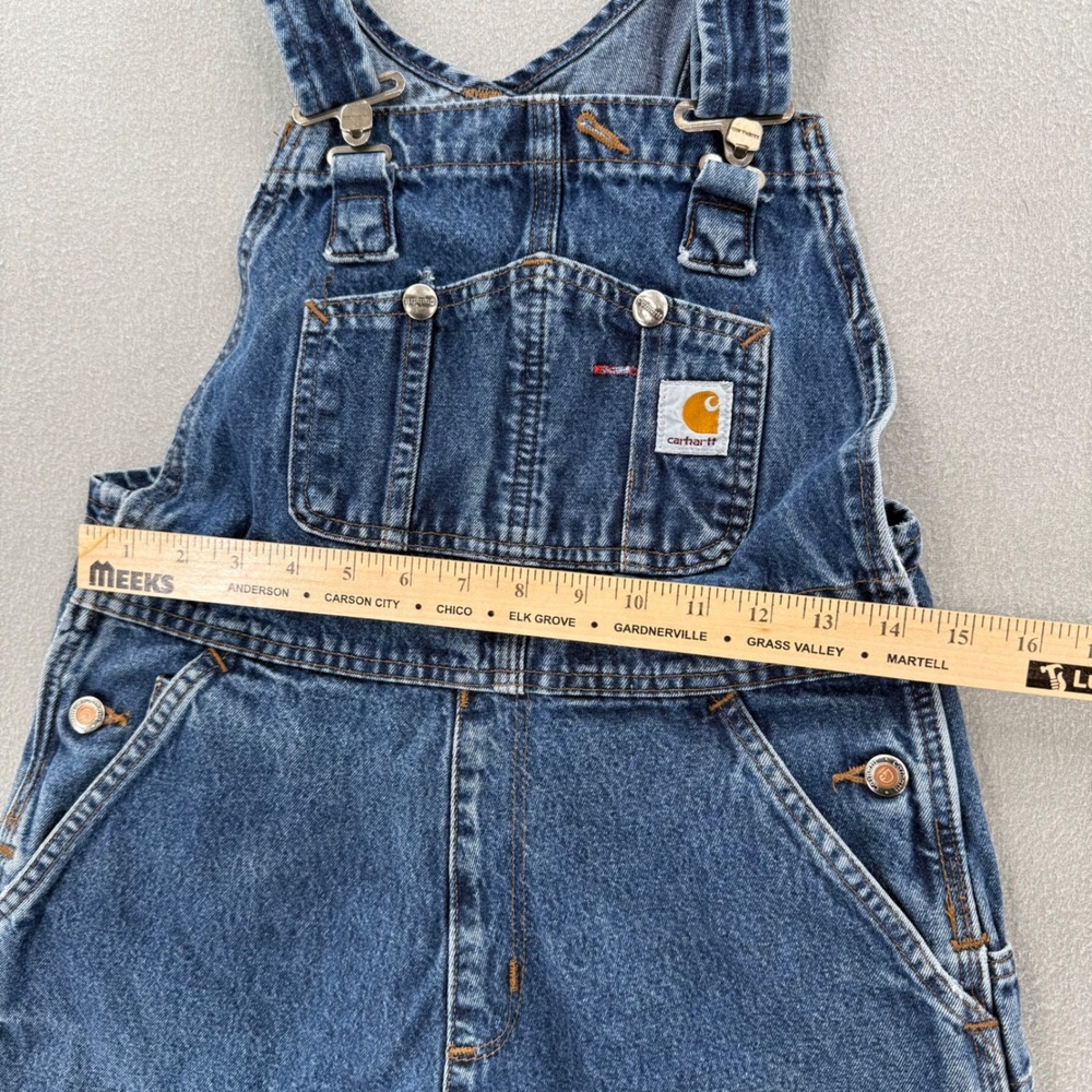 Carhartt Denim Workwear Pockets Bib Overalls Pants Women Small - Picture 3 of 9